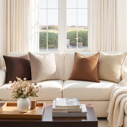 Pack of 4 Linen Lumbar Pillow Covers - 12x20 Inch Farmhouse Style