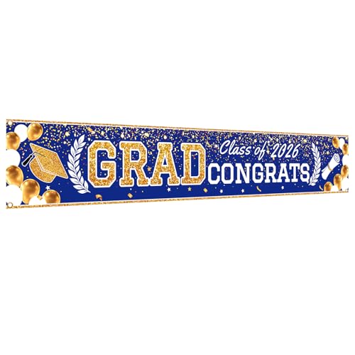Blue Gold Graduation Banner 2026 - Large Party Decoration