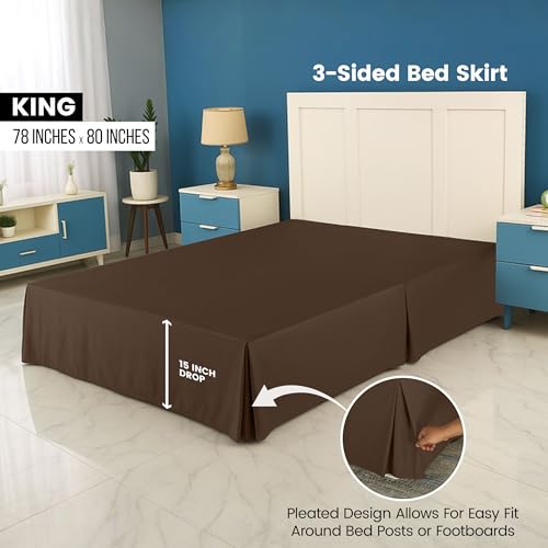 King Bed Skirt 16 Inch Drop - Pleated Microfiber, Brown