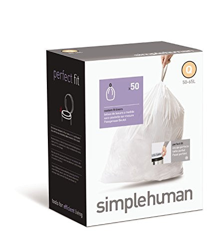 simplehuman Custom Fit Trash Can Liner Q, 50 Count, 13-17 Gal