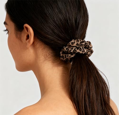 Vikodah 2-Piece Leopard Print Hair Scrunchies - Soft Elastic Ponytail Holder