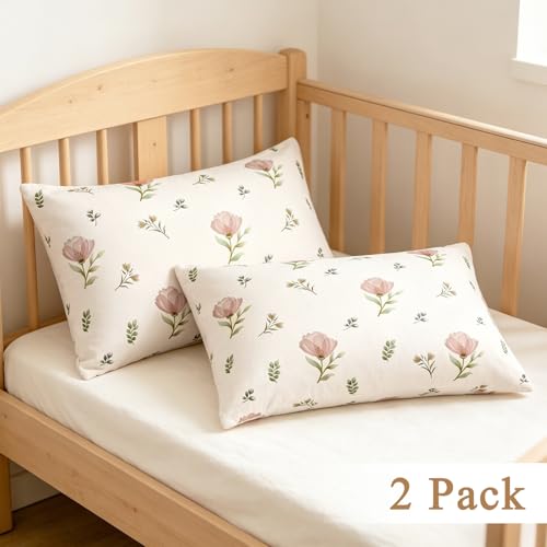 SWESEN 2-Pack Floral Toddler Pillow Cases - Soft Travel Covers 13x18
