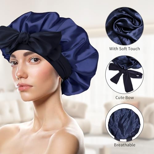 Satin Bonnet for Sleeping Adjustable Hair Cover with Tie Band