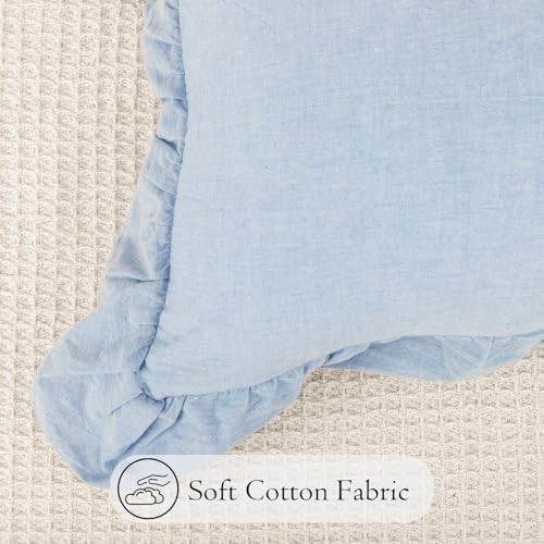 JoraLion Ruffled Lumbar Pillow Cover 12x24 - Light Blue