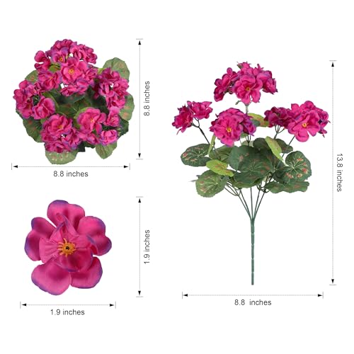Artificial Geraniums - 6 Bundles UV Resistant Faux Flowers for Outdoor Decor