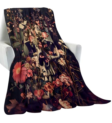 Gothic Skull Blanket for Kids and Adults Dark Halloween Decor 60x50in - Variation of Skull 01