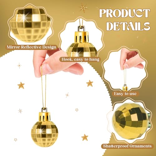 Gold Mini Disco Balls 24 Pcs Shatterproof Christmas Ornaments 1.2 Inch