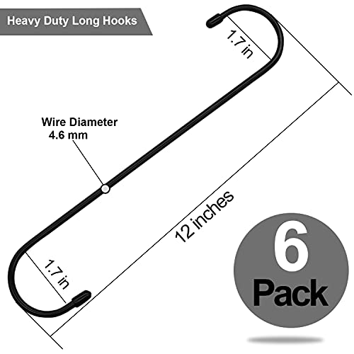 ESFUN 6 Pack Black Extra Large S Hooks - Heavy Duty Hanging Hooks for Kitchen, Garden, and Outdoor Use