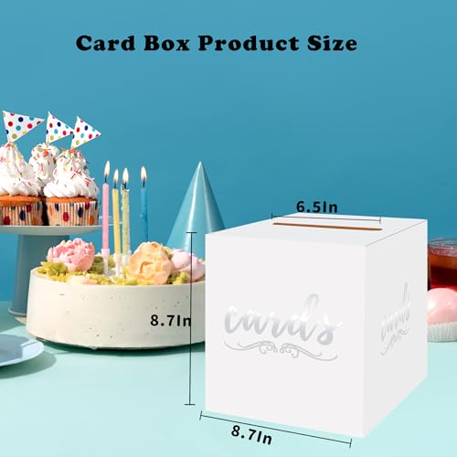 Silver Wedding Card Box - 8.7"x8.7" Cardboard Holder for Events