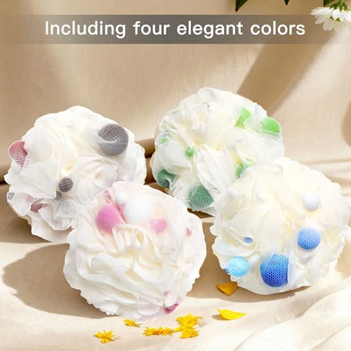 Manditae Beige Loofah Bath Sponge 4 Pack Exfoliating Body Scrubber
