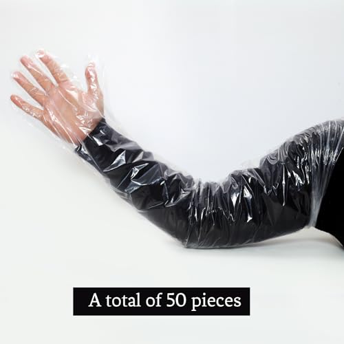 35-Inch Disposable Plastic Long Gloves for Field Dressing - 50 Pcs