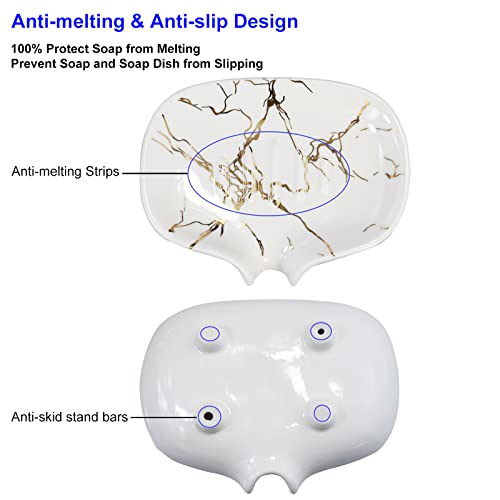 Marble Gold Ceramic Soap Dish - Self-Draining Bathroom Soap Holder