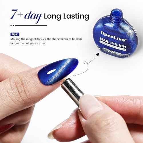 OpenLive Blue Cat Eye Nail Polish with Magnet Stick, 16.5ml