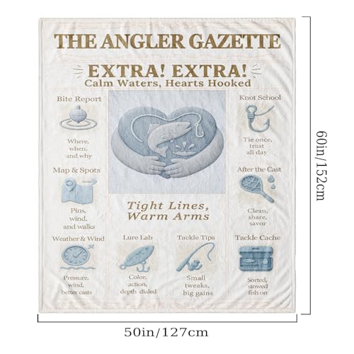 Vintage Fishing Throw Blanket 60x50 | Soft Flannel Fleece Gift