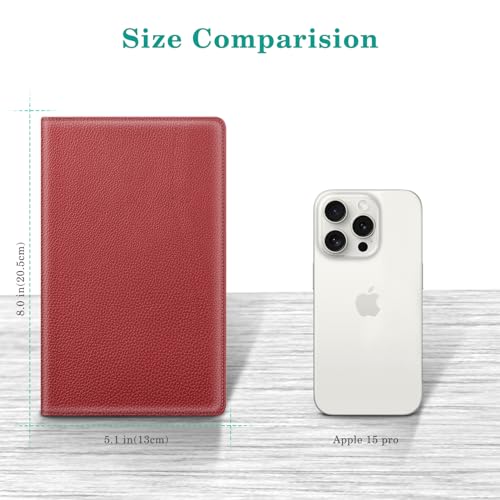 FINTIE Portable Server Book Organizer with Zipper Pocket - Poppy Red PU Leather Check Presenter