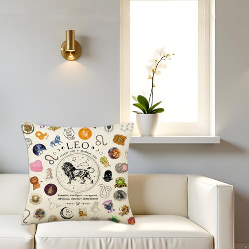Leo Zodiac Throw Pillow Cover 18x18, Astrology Gift for Women