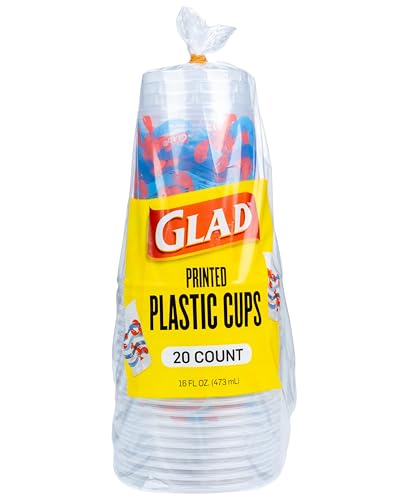 Glad 16 Oz Clear Plastic Cups with Lobster Waves Design, 20 Count (Multicolor, Pack of 12)