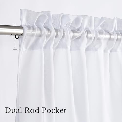 NICETOWN White Sheer Kitchen Curtains, 24" Long, 2 Panels