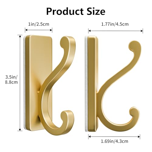 Gold Self-Adhesive Coat Hooks - 4 Pack, 13Lbs Capacity