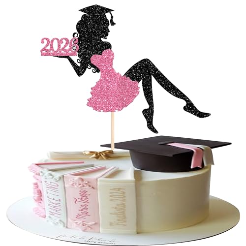 2026 Graduation Cake Topper - Glitter Grad Cap & Diploma Decoration