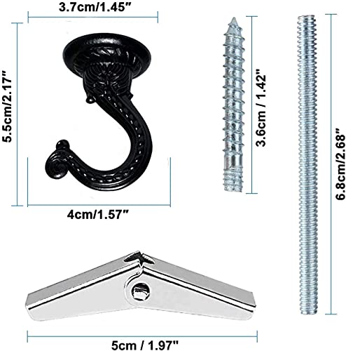 Heavy Duty Black Metal Swag Ceiling Hooks - 2 Sets for Hanging Plants & Lights