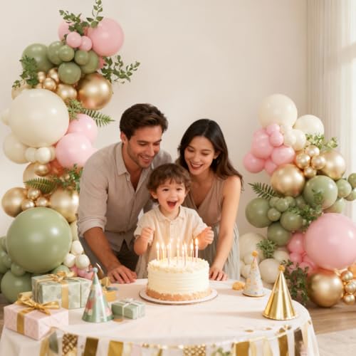 Sage Green & Pink Balloon Arch Kit - 128 Pcs for Baby Showers & Parties