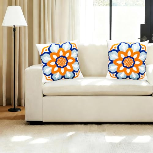 RYSMIYOU Boho Floral Throw Pillow Covers 16x16 Set of 2 Dahlia