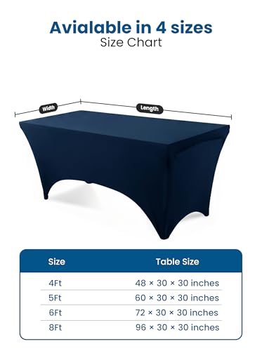Utopia Kitchen 8ft Spandex Tablecloth, Navy Blue Stretch Cover - 2 Pack