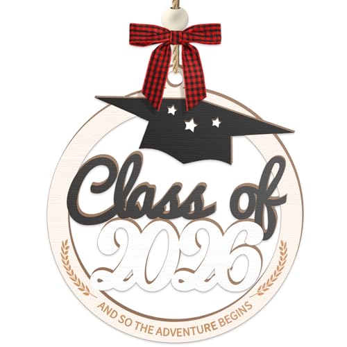 Class of 2026 Wooden Graduation Ornament with Red Plaid Bow