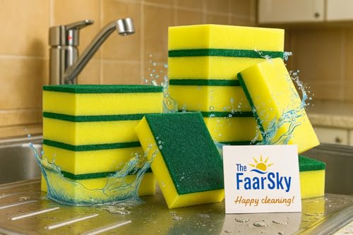 Double-Sided Kitchen Cleaning Sponges 10-Pack - Heavy-Duty Scrubbing & Soft Absorbent Sides, Non-Scratch