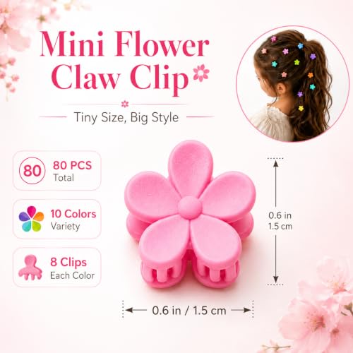 Noxlra 80PCS Mini Flower Hair Clips - 0.6 Inch Tiny Colorful Floral Claw Clips with Storage Box