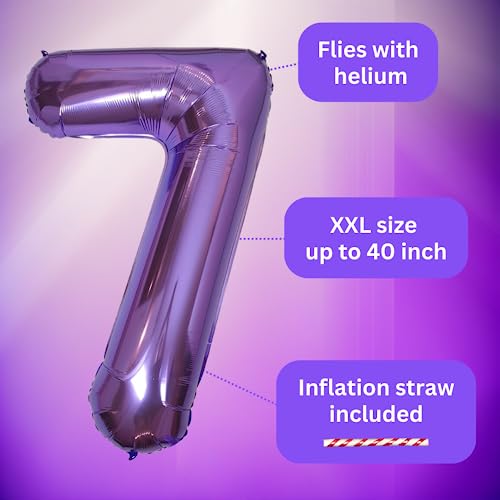 DIWULI 40 Inch Purple Number 7 Foil Balloon for Birthday Party