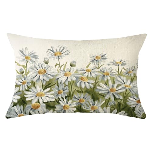 Watercolor Daisy Flowers Throw Pillow Cover - 12x20 Inch Floral Cushion