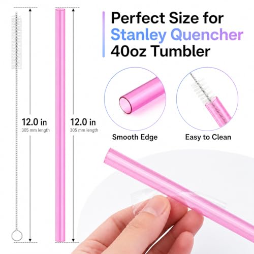 Joshey Replacement Straws for Stanley Quencher 40oz Tumblers - 6 Pack (Gray, Clear, Rose Red, Blue, Purple, Pink)