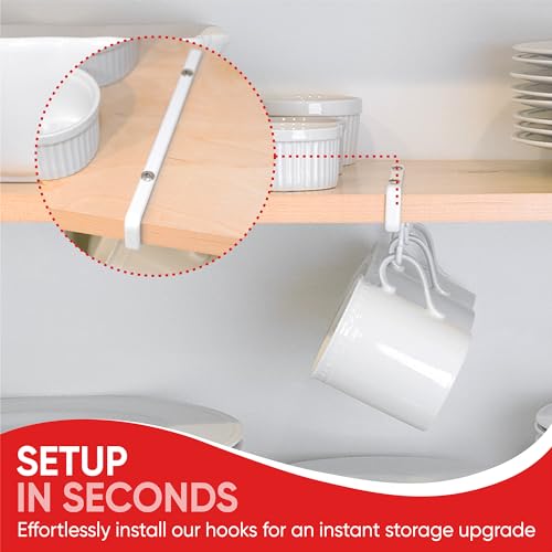 Under-Shelf Mug Rack Set of 2 - Space-Saving Coffee Mug Holder with 6 Hooks