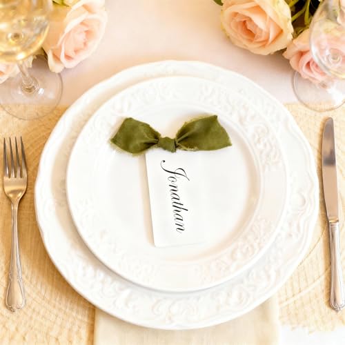 12 Elegant Place Cards with Ribbons for Weddings & Events