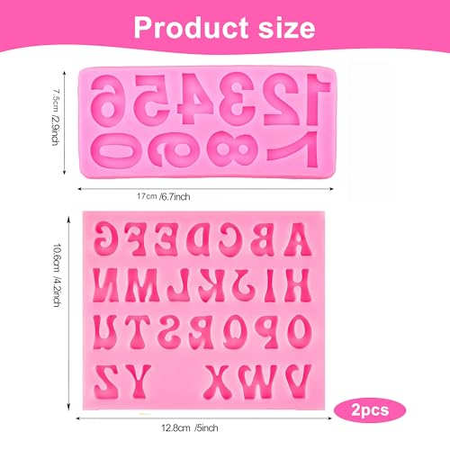 Kosbech Large Silicone Alphabet and Number Fondant Molds (Pink, 2 Pcs)