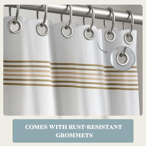 LANE LINEN 2-in-1 Waffle Weave Shower Curtain - Waterproof, 72x72 - Beige
