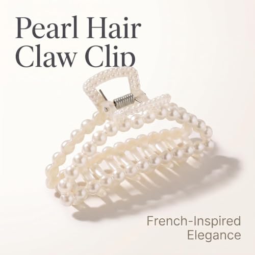 Large White Faux Pearl Hair Claw Clips for Thick and Thin Hair