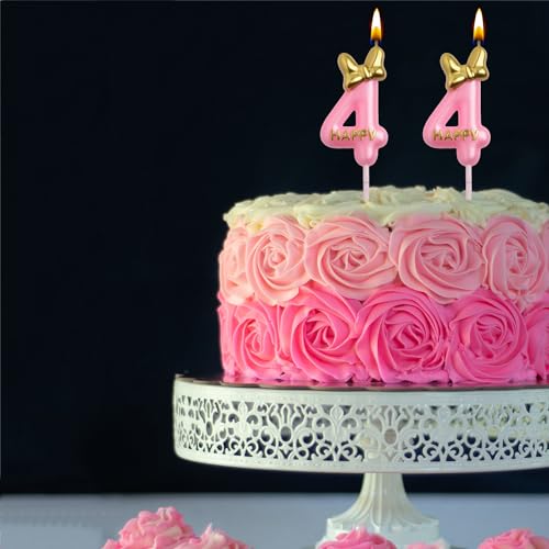 44th Birthday Candle Set - Pink Bow & Gold 'Happy' Design