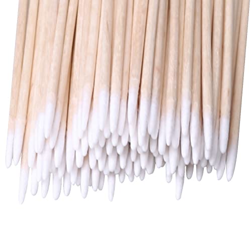 RIKWOG 200pcs Pointed Cotton Swabs 4-Inch Precision Wooden Handle