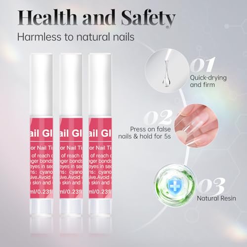 Krofaue Clear French Half Cover Nail Tips & Glue Kit