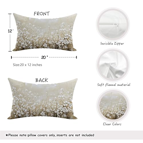 Rustic Floral Pillow Cover 20x12 - Double-Sided Soft Flannelette