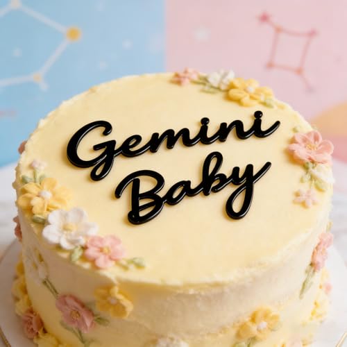Gemini Baby Cake Topper - Black Acrylic Zodiac Decoration