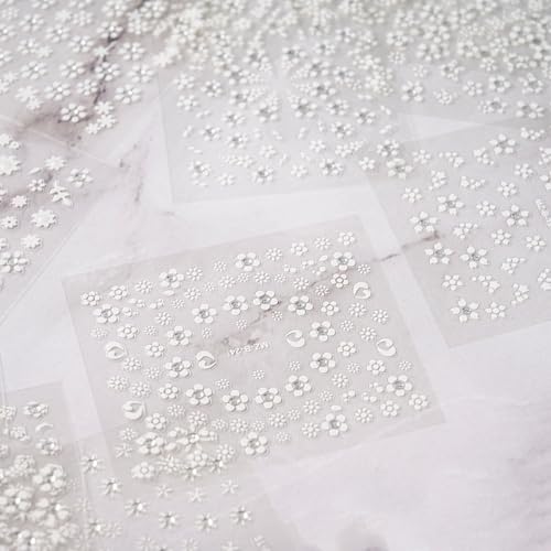 30 Sheets 3D White Flower Nail Art Stickers Self-Adhesive Floral Decals