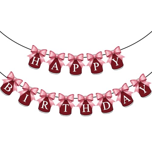 Burgundy Happy Birthday Banner - Retro Cola Can Design with Bow