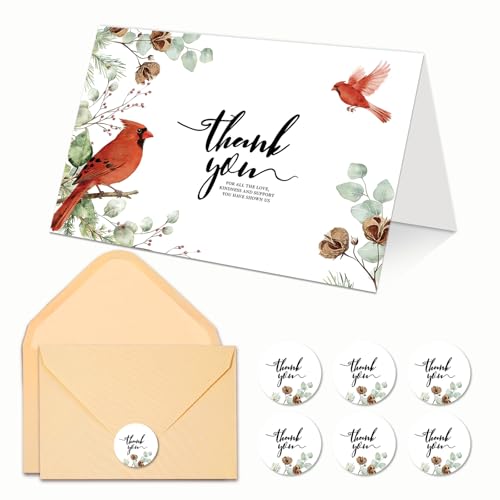 C2U 24 Pack Cardinal Sympathy Thank You Cards with Envelopes