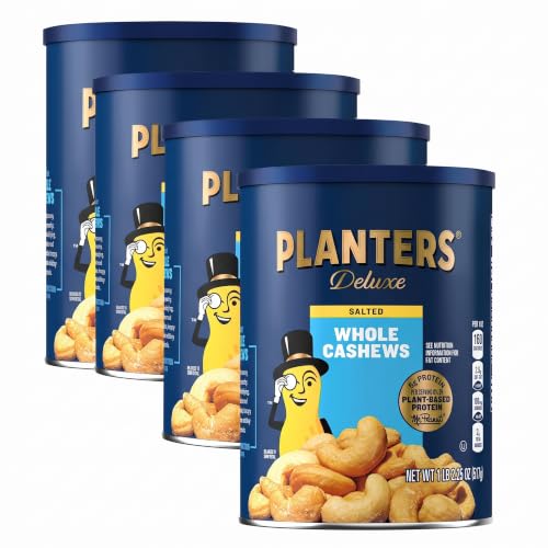 PLANTERS Salted Whole Cashews 18.25oz Pack of 4 - Deluxe Roasted Nut Snack