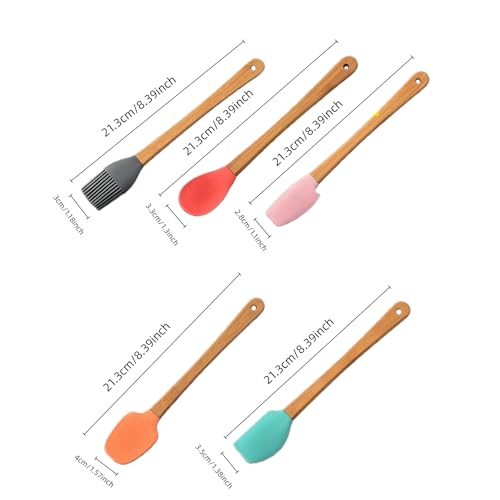 5-Piece Silicone Spatula Set with Bamboo Handles - Heat Resistant & Non-Stick Kitchen Utensils