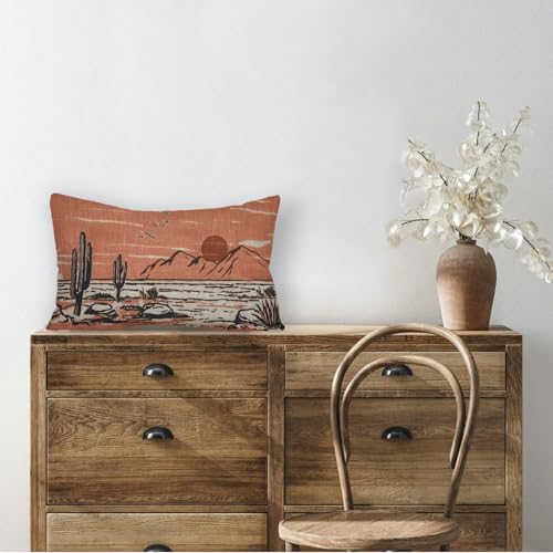 Southwestern Landscape Lumbar Pillow Cover, Rust Orange 12x20 Inch